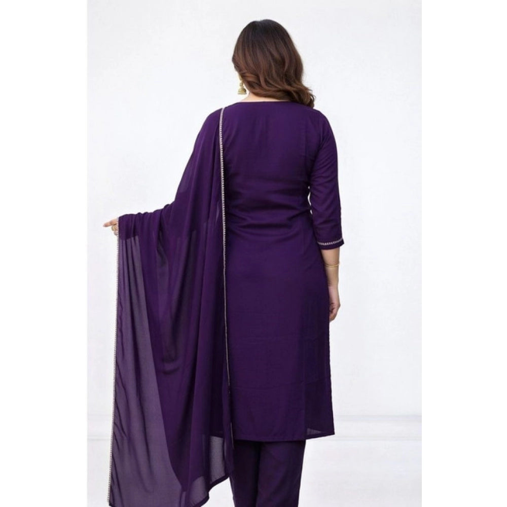 Snazzy Women's Georgette Ethnic Motif Round 3/4th Sleeve Kurti With Pant Dupatta Set