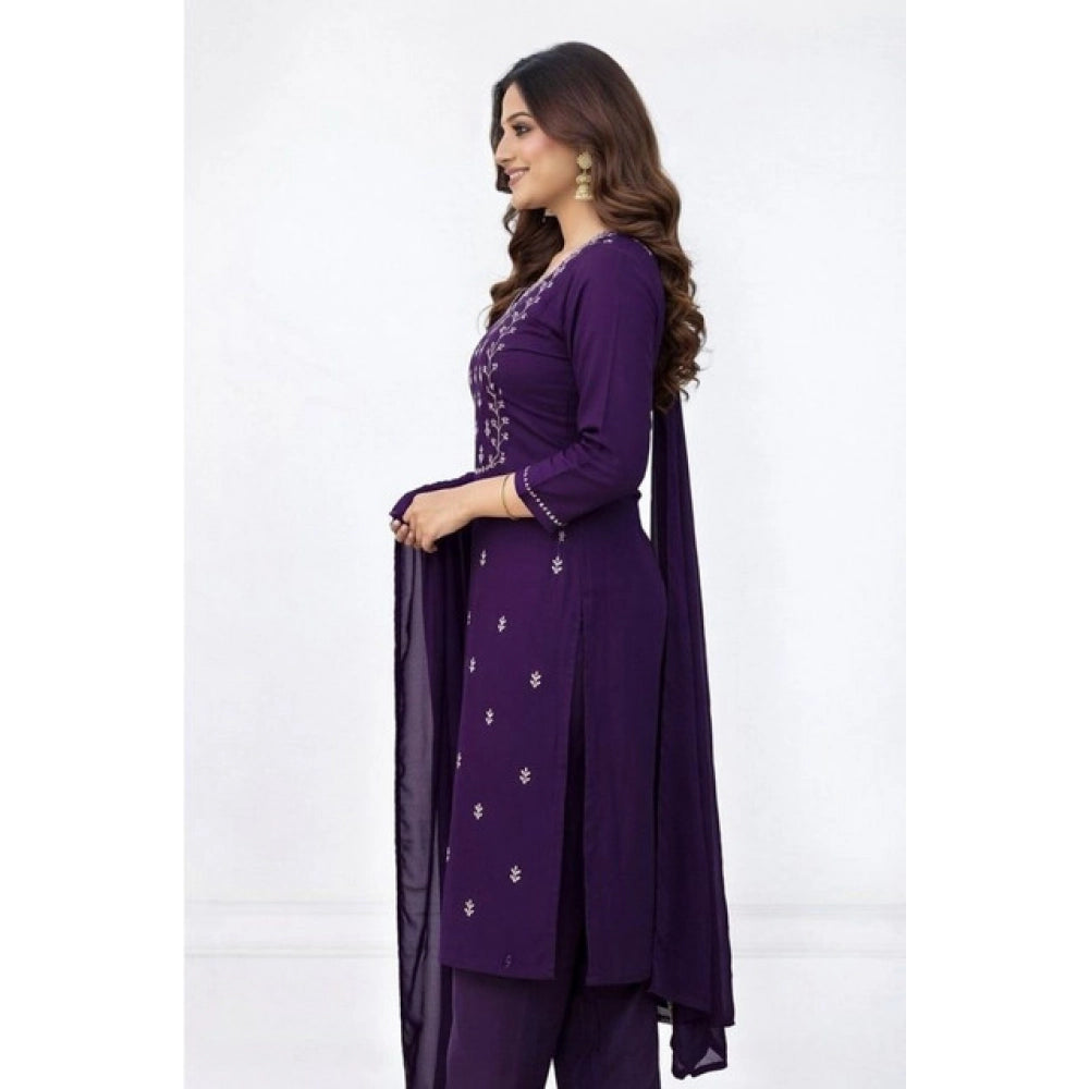 Snazzy Women's Georgette Ethnic Motif Round 3/4th Sleeve Kurti With Pant Dupatta Set
