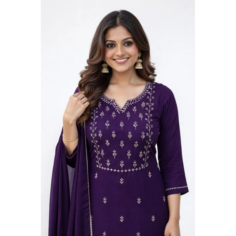 Snazzy Women's Georgette Ethnic Motif Round 3/4th Sleeve Kurti With Pant Dupatta Set