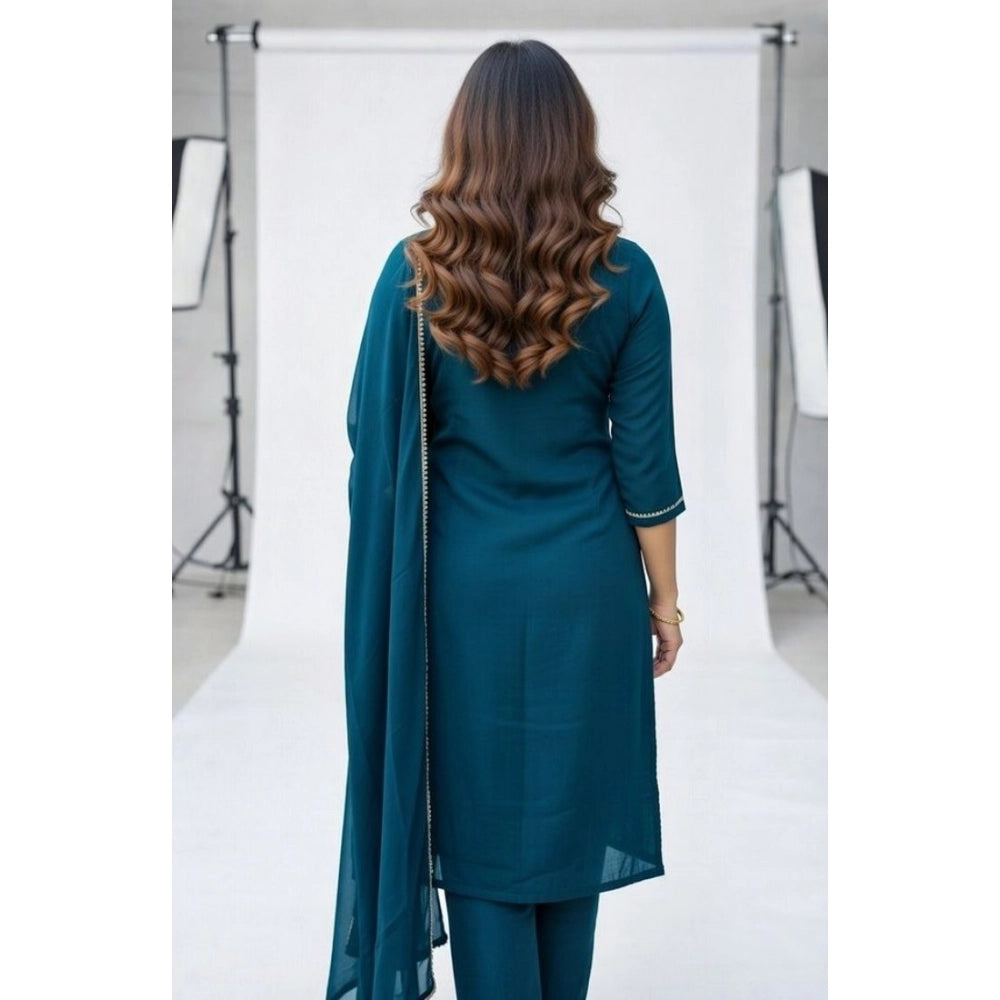 Snazzy Women's Georgette Ethnic Motif Round 3/4th Sleeve Kurti With Pant Dupatta Set