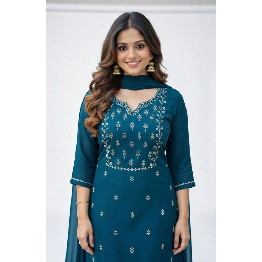Snazzy Women's Georgette Ethnic Motif Round 3/4th Sleeve Kurti With Pant Dupatta Set
