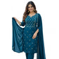 Snazzy Women's Georgette Ethnic Motif Round 3/4th Sleeve Kurti With Pant Dupatta Set