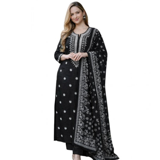 Glamorous Women's Chanderi Silk Ethnic Motif Round 3/4th Sleeve Kurti With Pant Dupatta Set