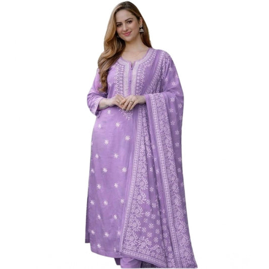 Glamorous Women's Chanderi Silk Ethnic Motif Round 3/4th Sleeve Kurti With Pant Dupatta Set