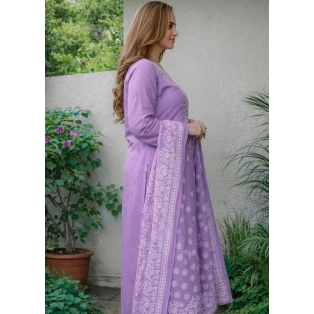 Glamorous Women's Chanderi Silk Ethnic Motif Round 3/4th Sleeve Kurti With Pant Dupatta Set