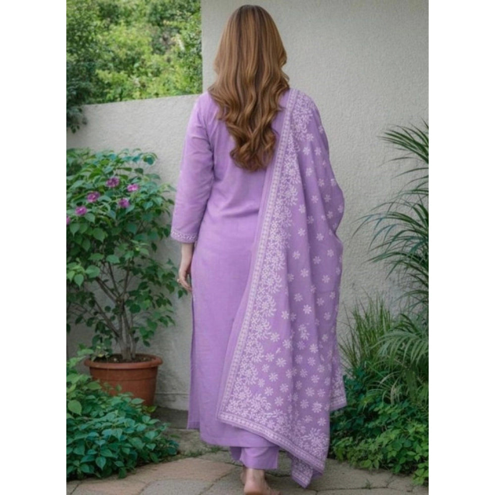Glamorous Women's Chanderi Silk Ethnic Motif Round 3/4th Sleeve Kurti With Pant Dupatta Set