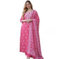 Glamorous Women's Chanderi Silk Ethnic Motif Round 3/4th Sleeve Kurti With Pant Dupatta Set