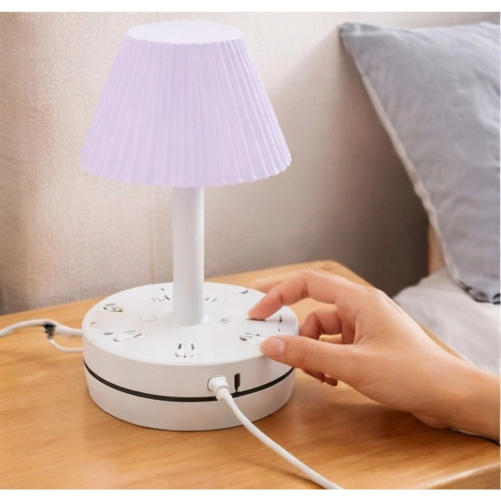 Snazzy Plastic-LED Ribbed Shade Table Lamp with USB Charging Base