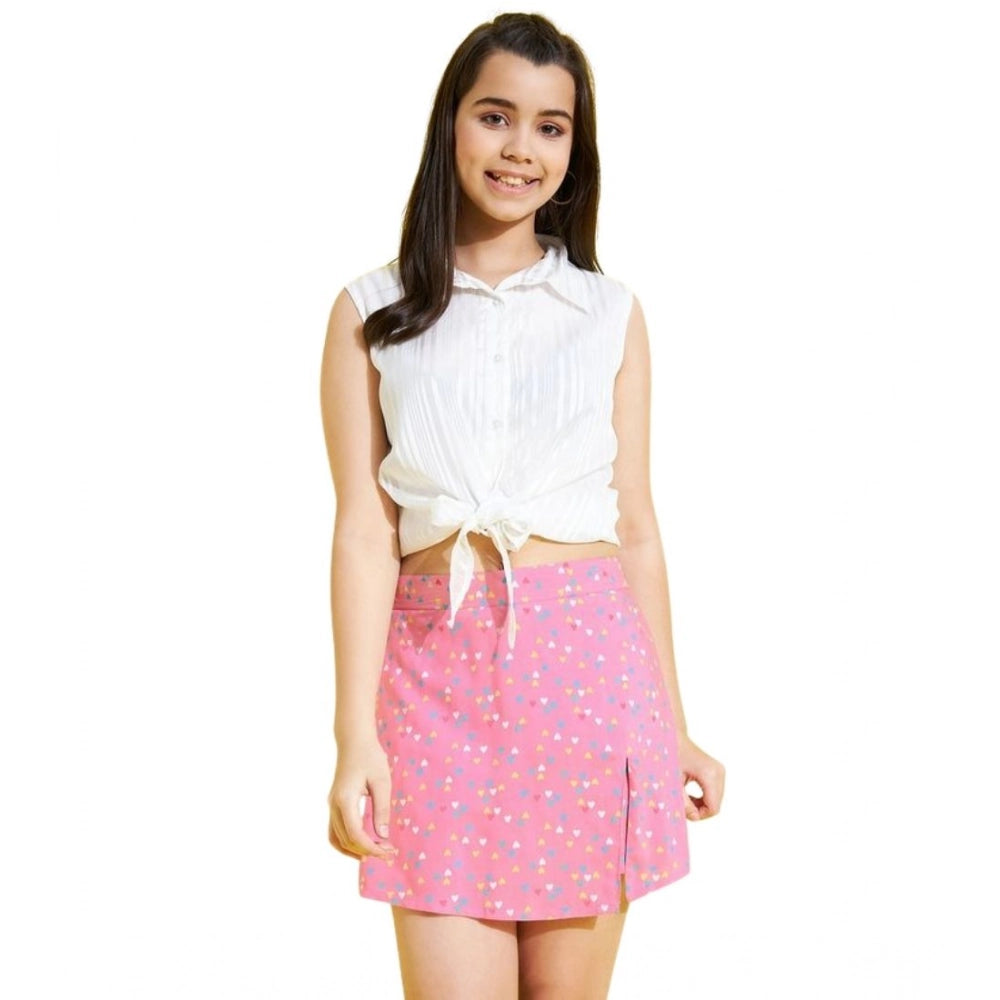 Sophisticated Girl's Polyester Lurex Printed Sleeveless Skorts Set