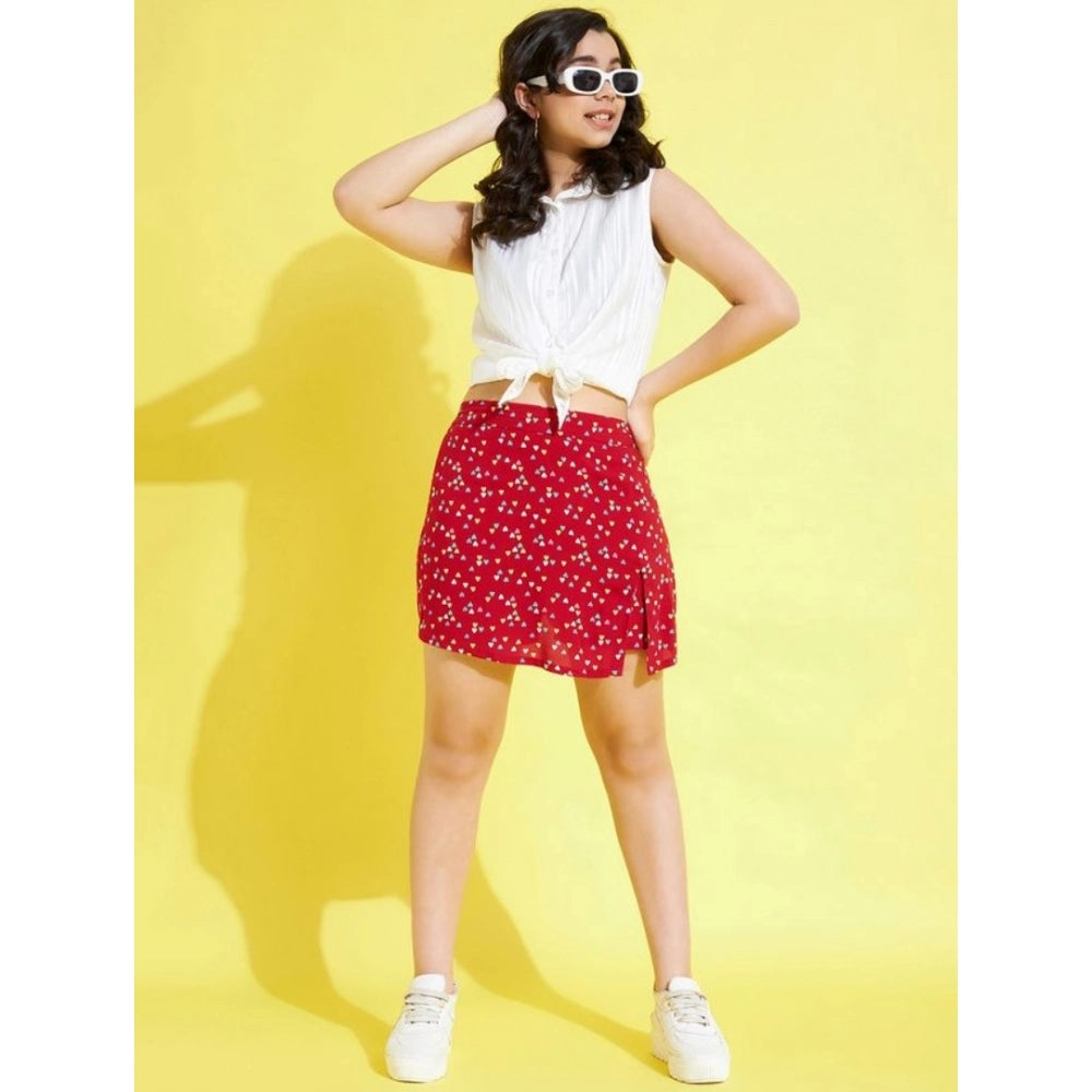 Sophisticated Girl's Polyester Lurex Printed Sleeveless Skorts Set