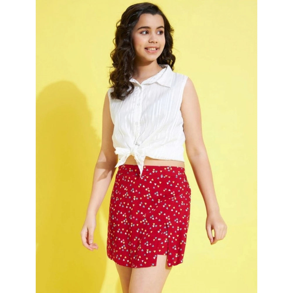 Sophisticated Girl's Polyester Lurex Printed Sleeveless Skorts Set