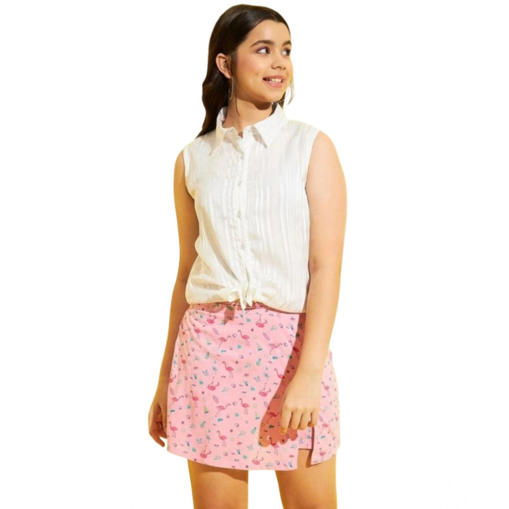 Sophisticated Girl's Polyester Lurex Printed Sleeveless Top Set