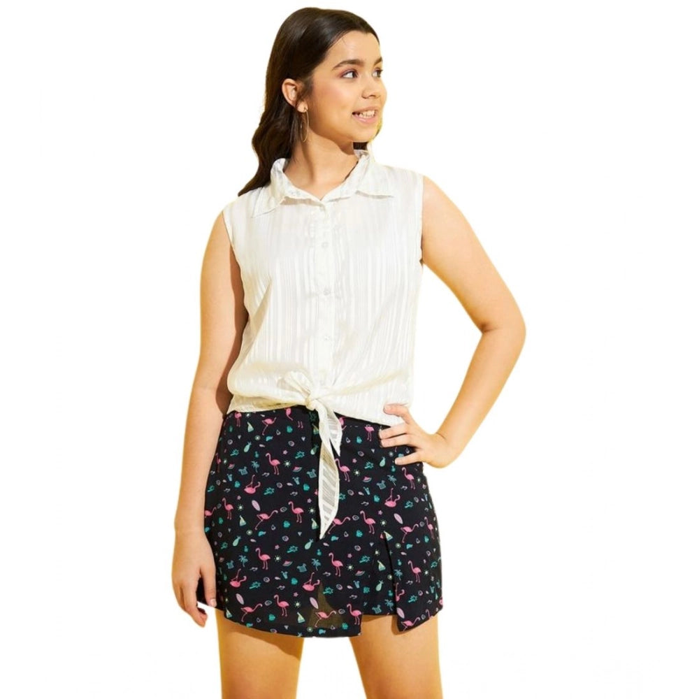 Sophisticated Girl's Polyester Lurex Printed Sleeveless Top Set