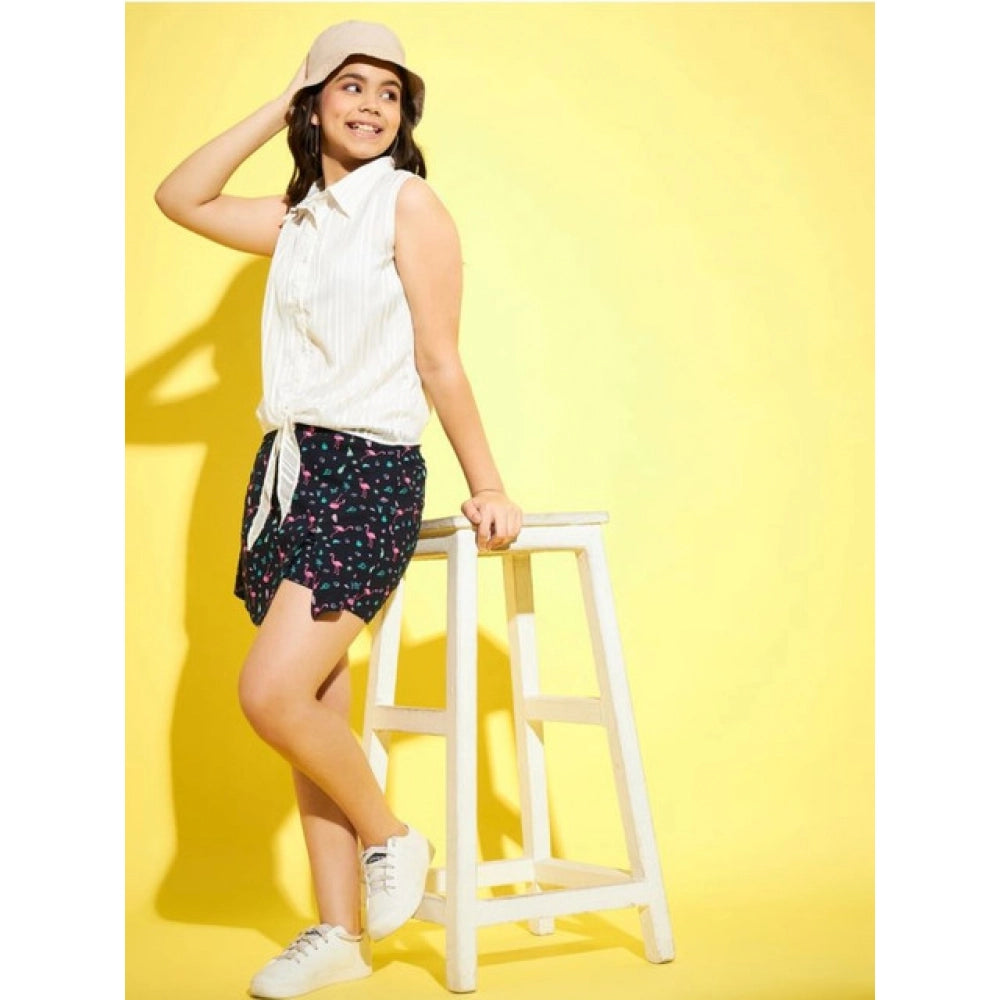 Sophisticated Girl's Polyester Lurex Printed Sleeveless Top Set