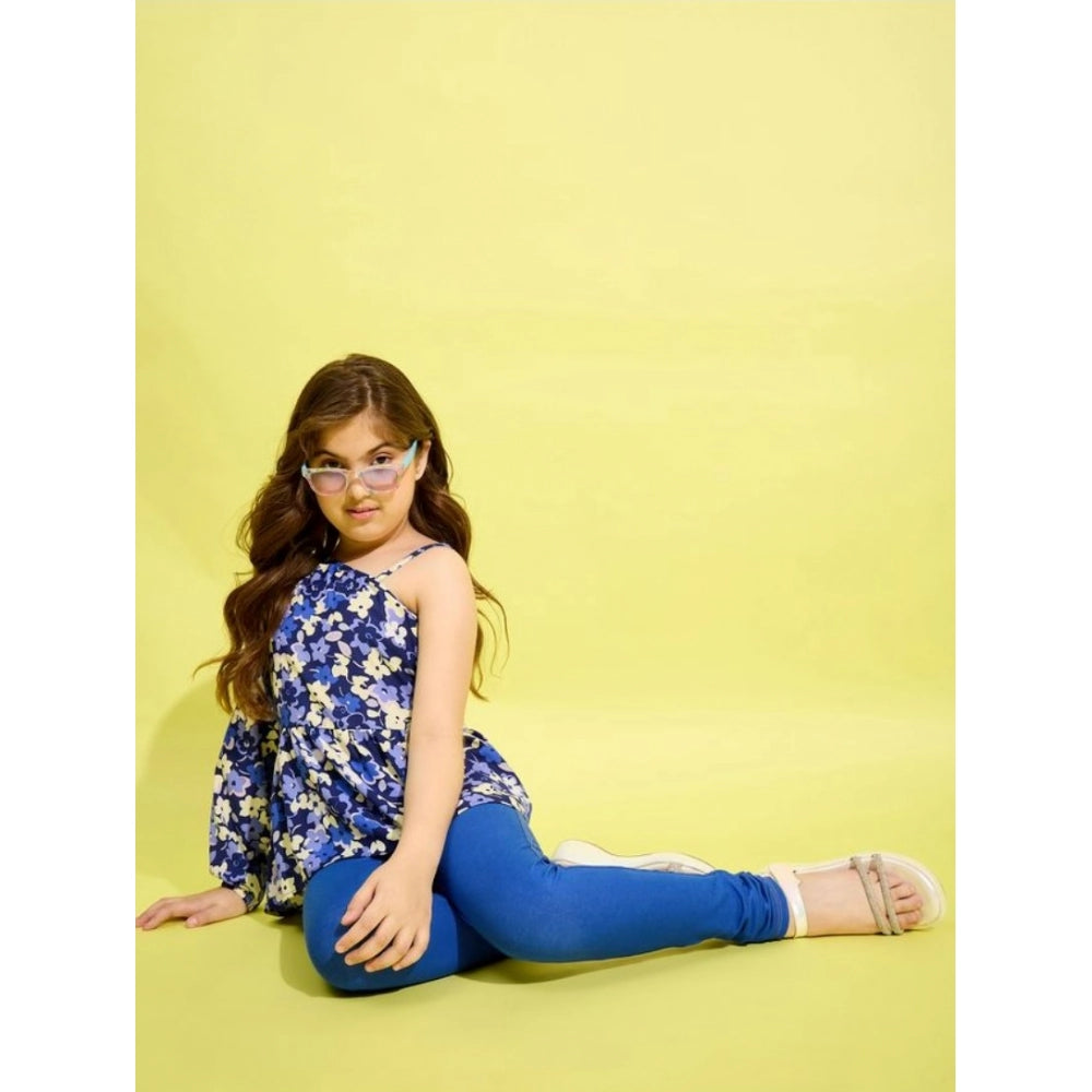 Funky Girl's Polyester Floral One Shoulder Jeggings Set