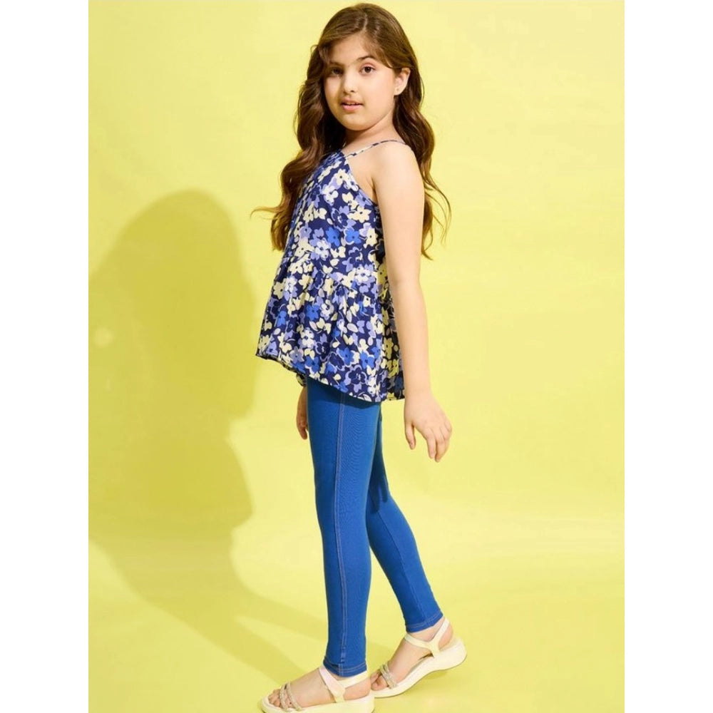 Funky Girl's Polyester Floral One Shoulder Jeggings Set