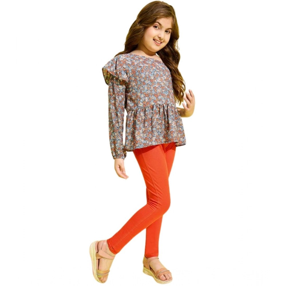 Funky Girl's Polyester Floral One Shoulder Jeggings Set