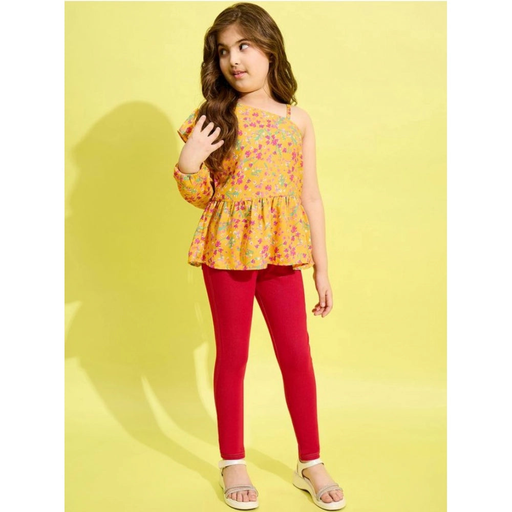 Funky Girl's Polyester Floral One Shoulder Jeggings Set