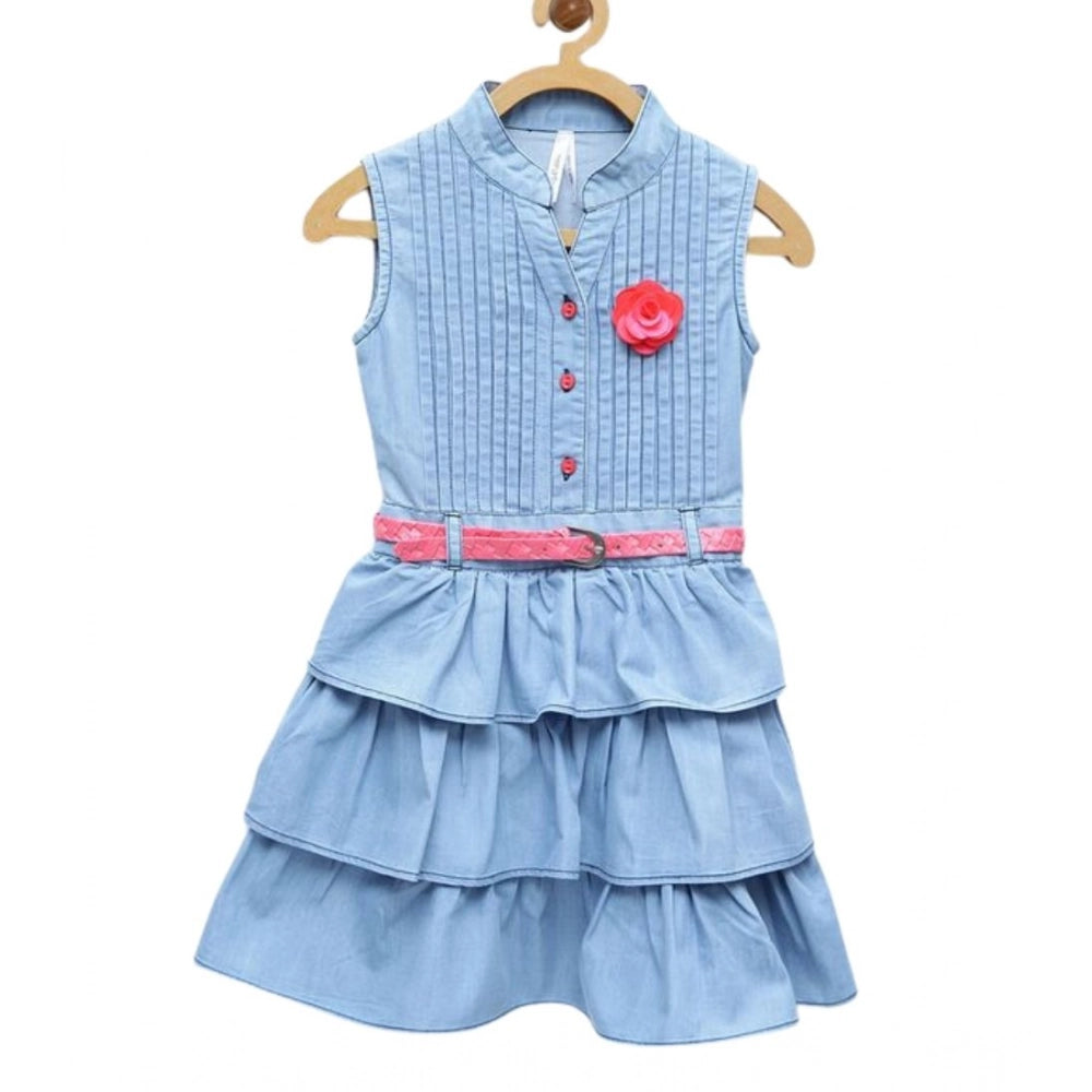 Funky Girl's Denim Embellished Sleeveless Dress with Belt