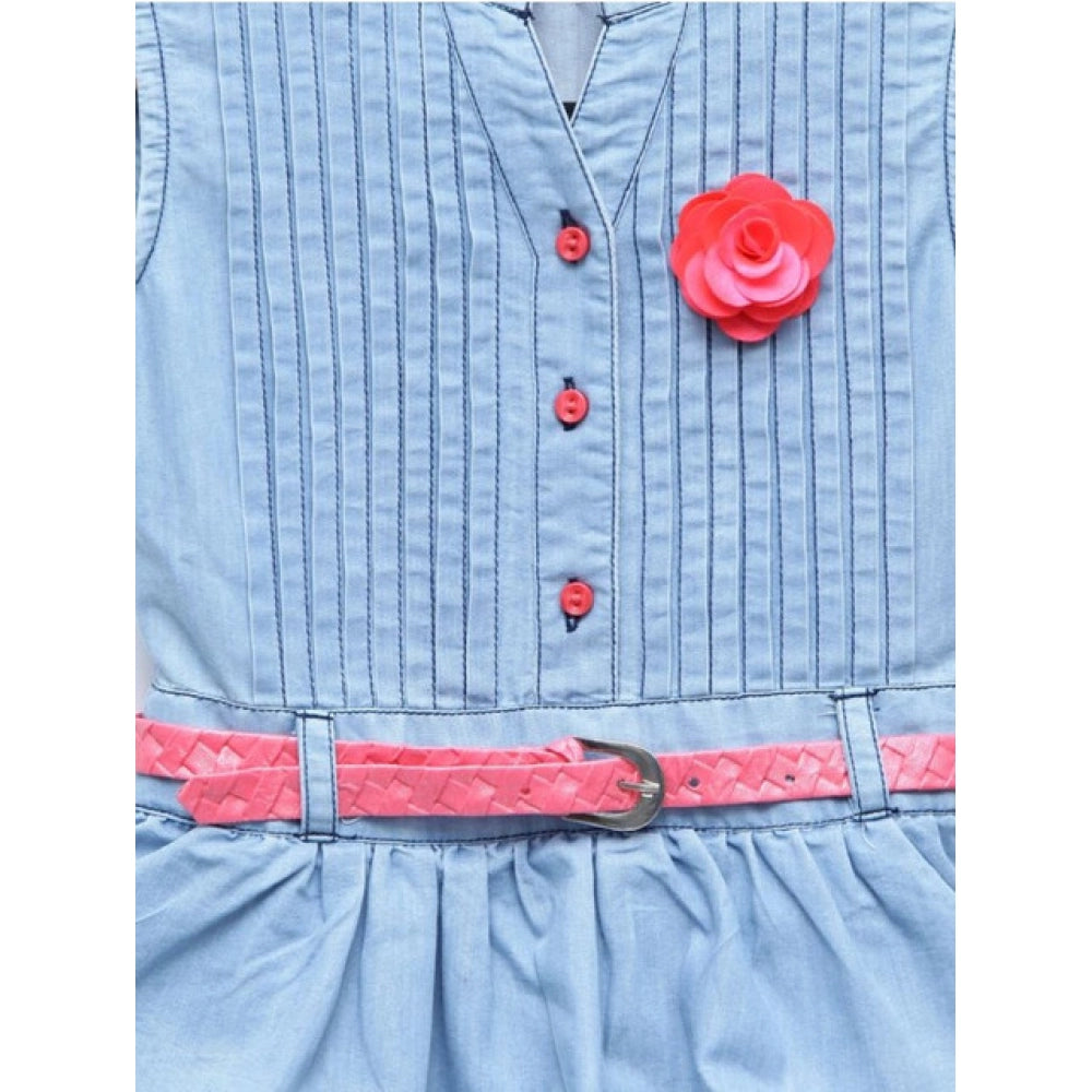 Funky Girl's Denim Embellished Sleeveless Dress with Belt