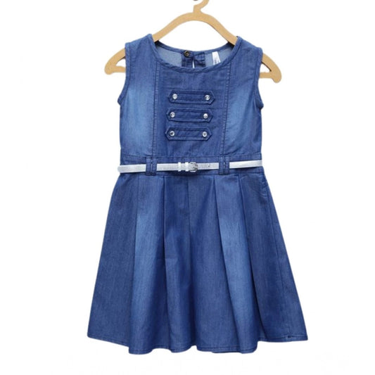 Elite Girl's Denim Embellished Sleeveless Dress with Belt
