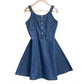 Classic Girl's Denim Printed Short Sleeve Dress with Straps