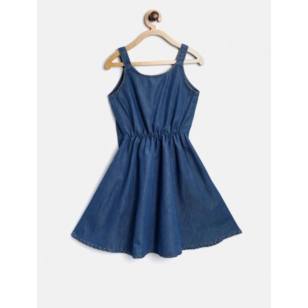 Classic Girl's Denim Printed Short Sleeve Dress with Straps