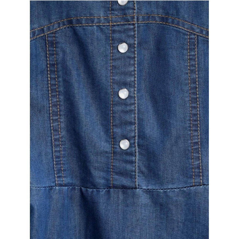 Classic Girl's Denim Printed Short Sleeve Dress with Straps