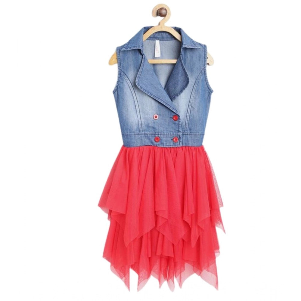 Elite Girl's Denim Roll Up Buttoned Dress