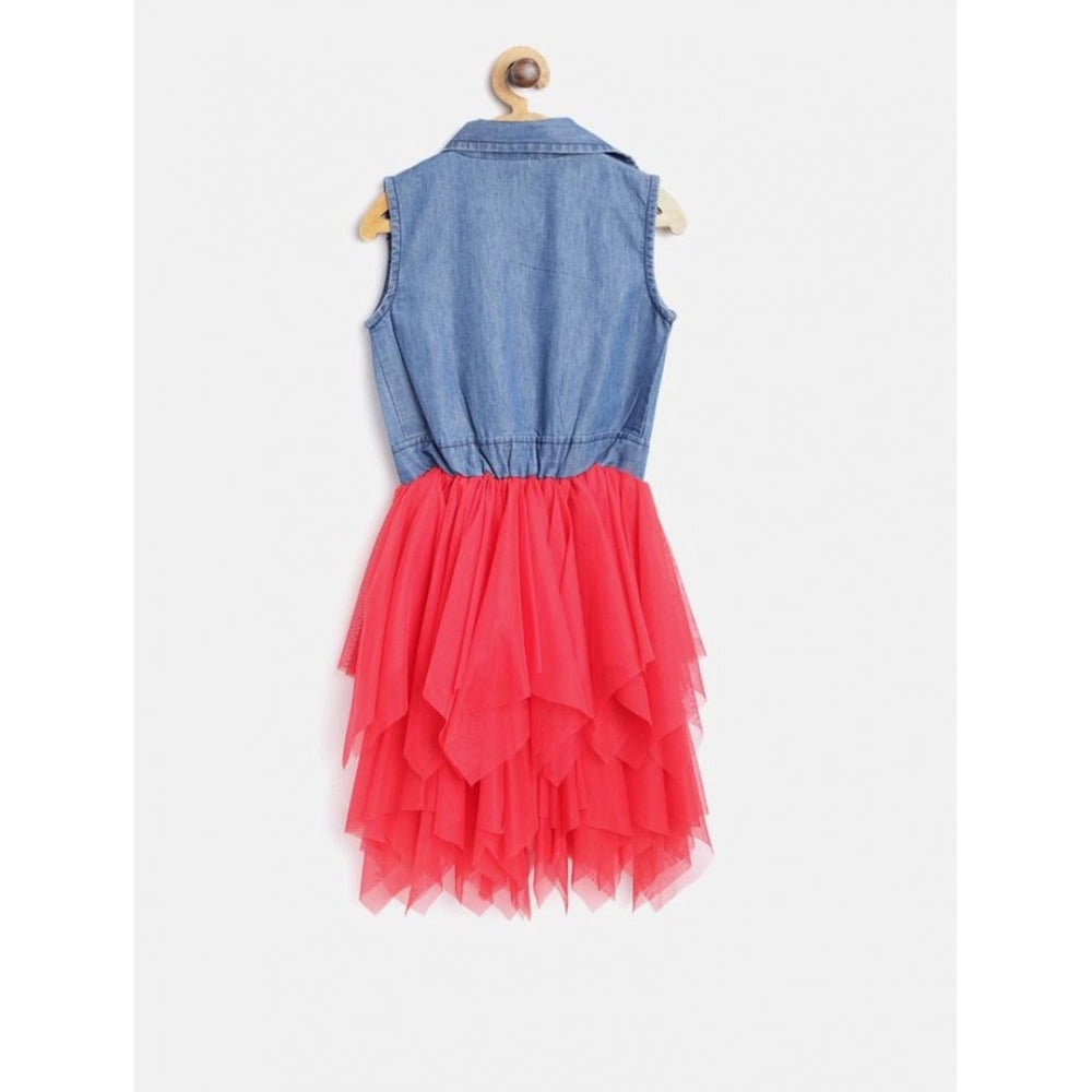 Elite Girl's Denim Roll Up Buttoned Dress