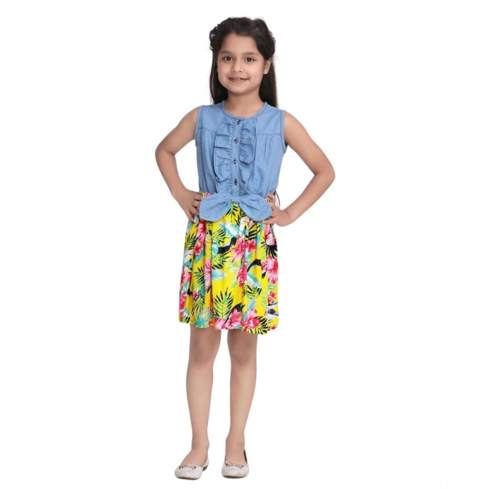 Twinkling Girl's Denim Floral Sleeveless Dress