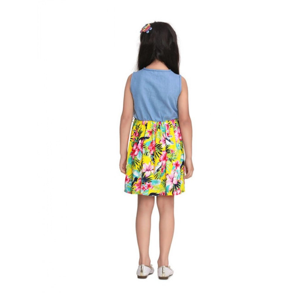 Twinkling Girl's Denim Floral Sleeveless Dress