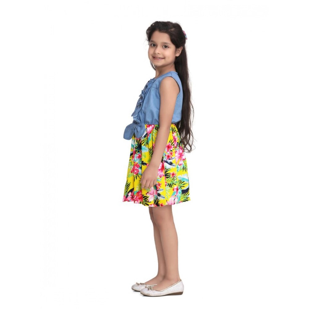 Twinkling Girl's Denim Floral Sleeveless Dress
