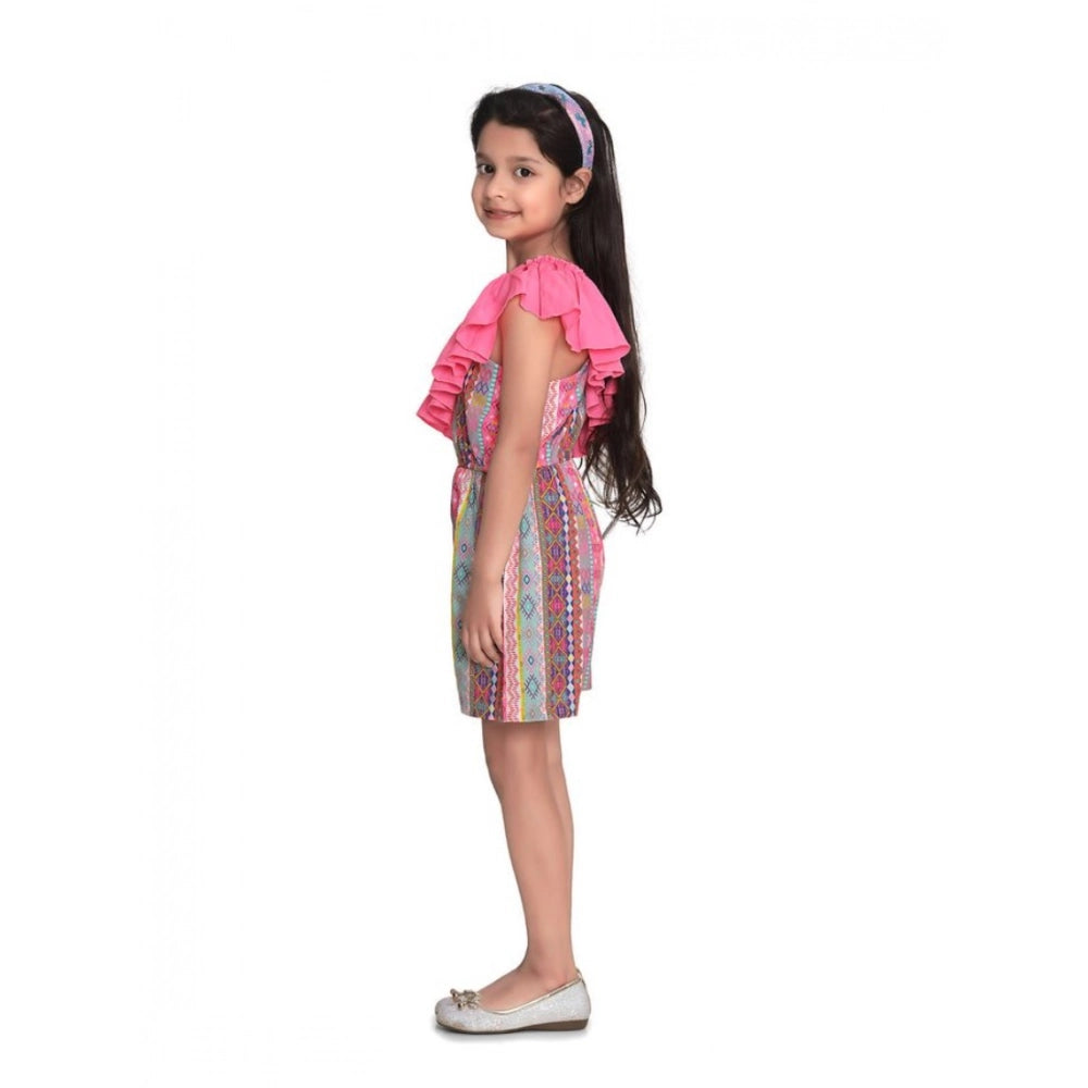 Funky Girl's Cotton &amp; Polyester Printed 3/4th Sleeves Dress