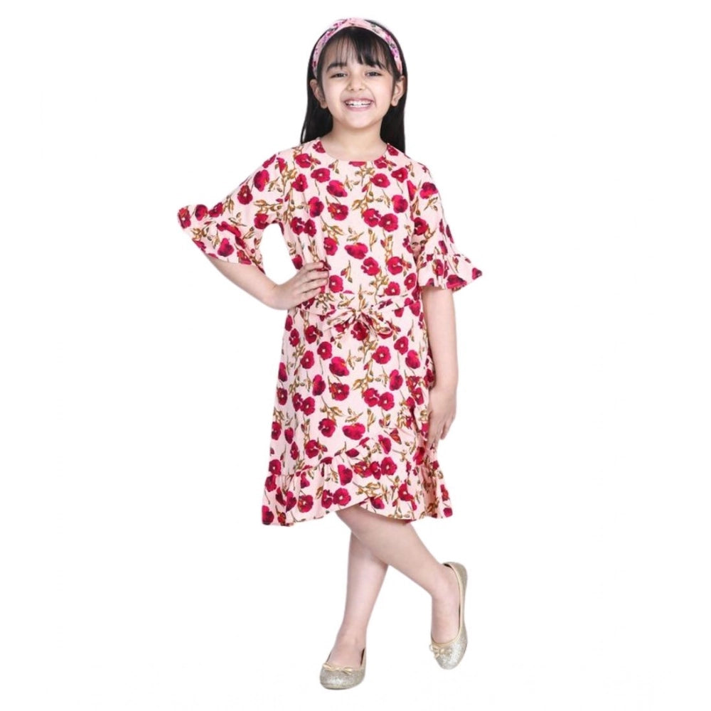 Classic Girl's Polyester Crepe Floral Bell Sleeve Dress
