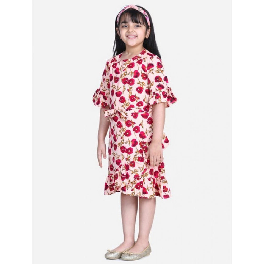 Classic Girl's Polyester Crepe Floral Bell Sleeve Dress