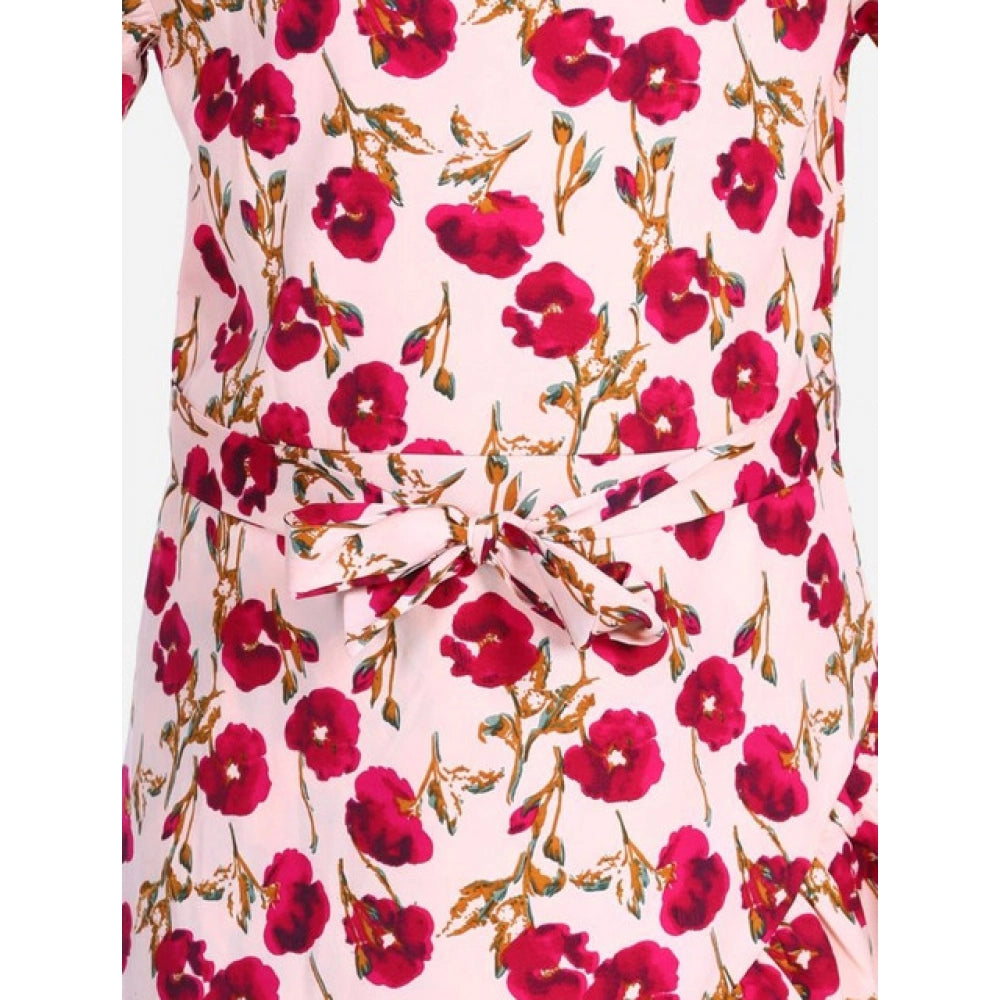 Classic Girl's Polyester Crepe Floral Bell Sleeve Dress