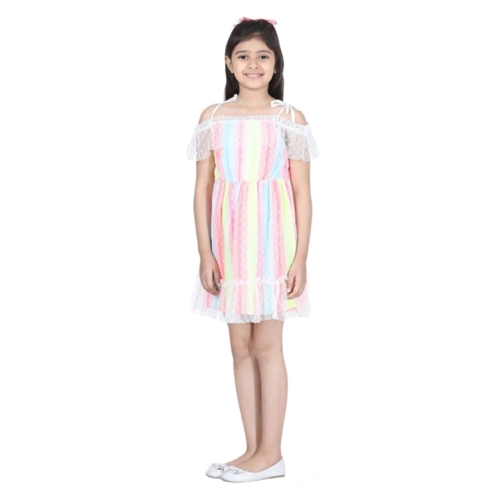 Elite Girl's Polyester Self Design Cold Shoulder Dress
