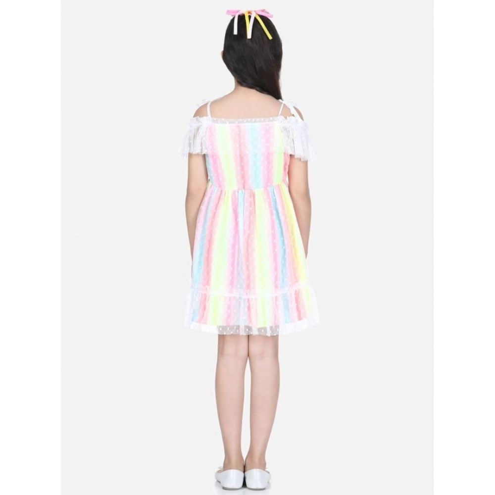 Elite Girl's Polyester Self Design Cold Shoulder Dress