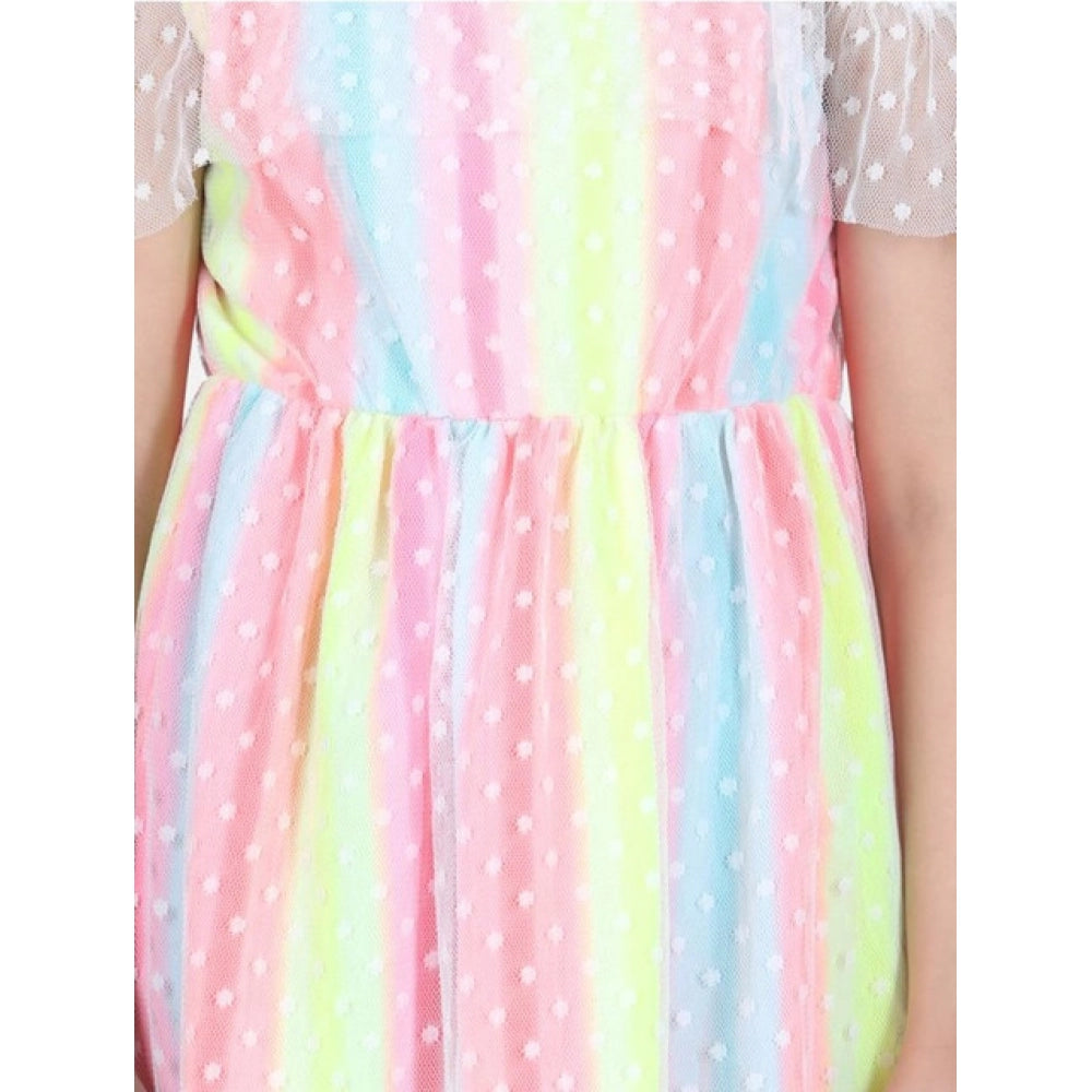 Elite Girl's Polyester Self Design Cold Shoulder Dress