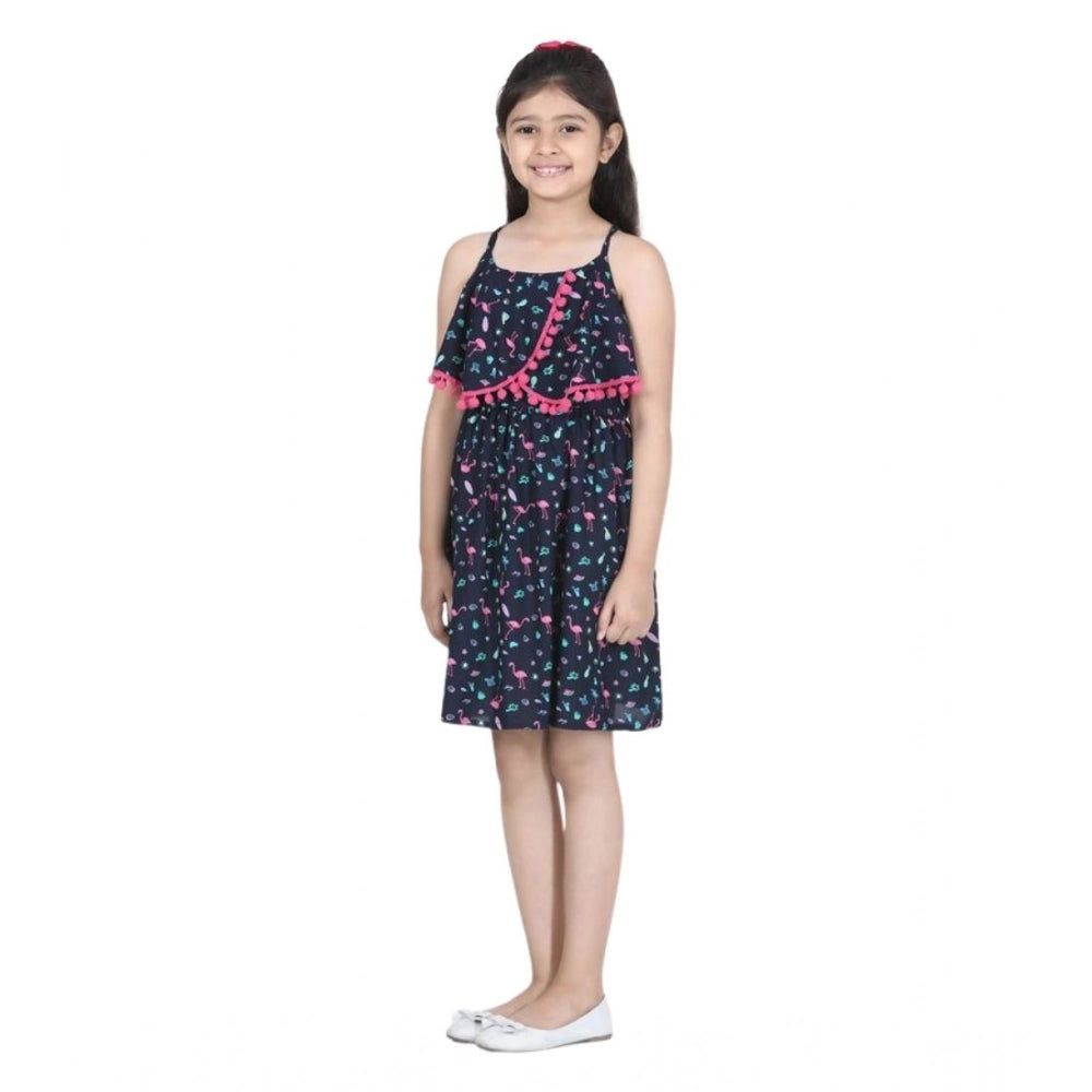 Classic Girl's Rayon Flamingo Print Sleeveless Dress