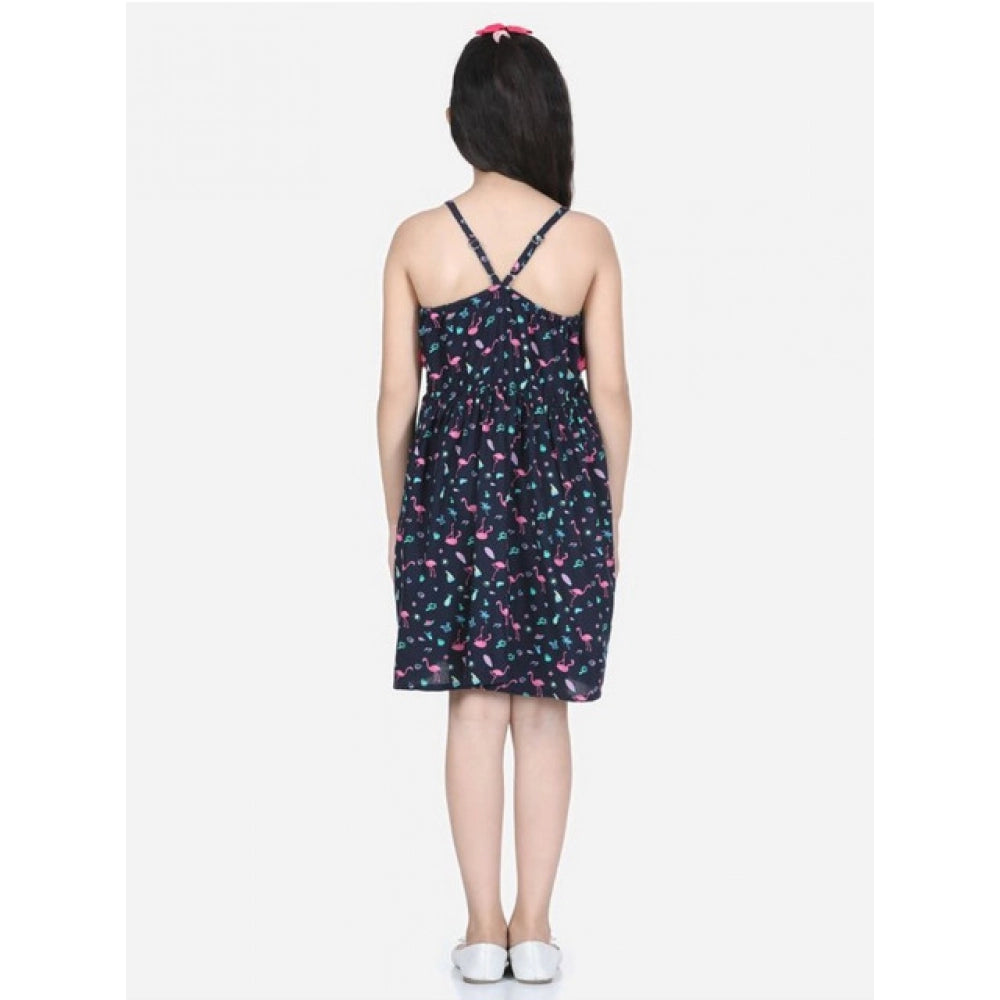 Classic Girl's Rayon Flamingo Print Sleeveless Dress