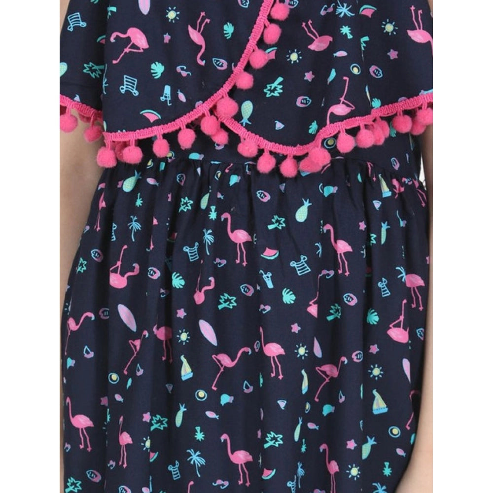 Classic Girl's Rayon Flamingo Print Sleeveless Dress