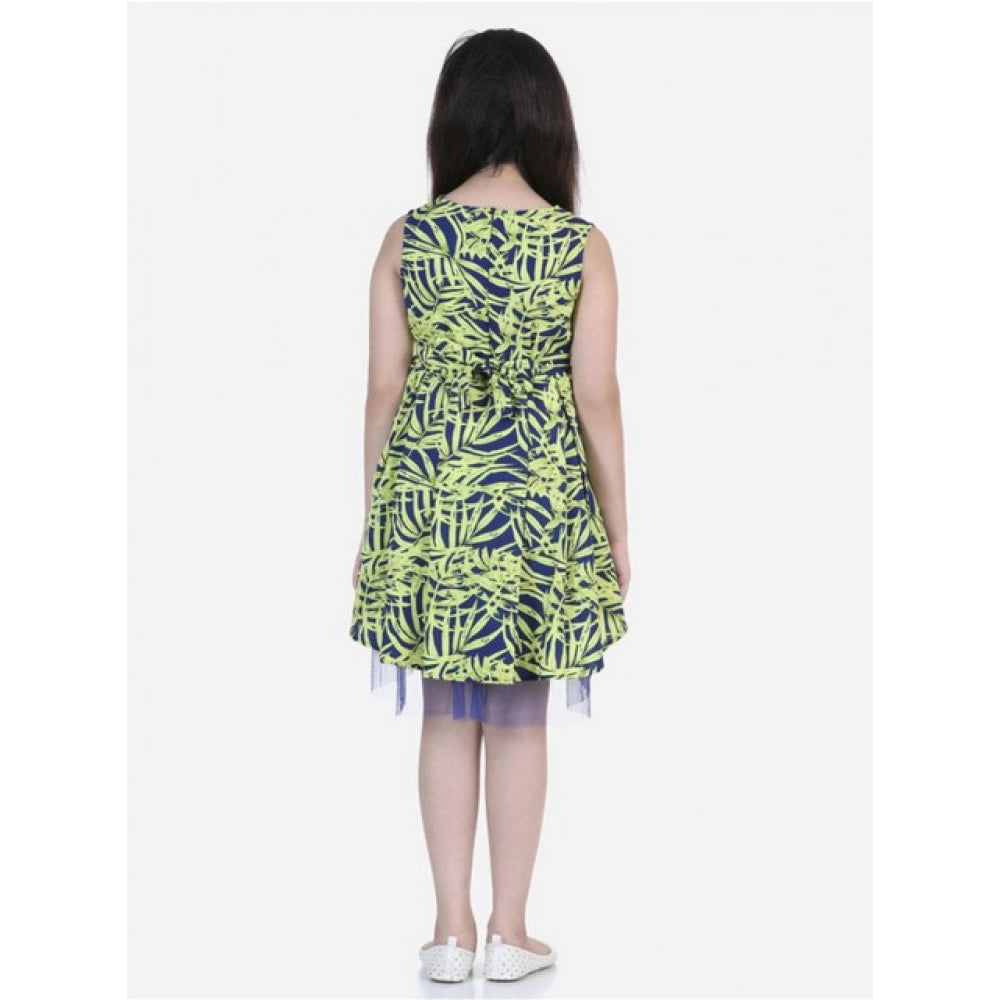 Classic Girl's Polyester Crepe &amp; Net Printed Sleeveless Dress