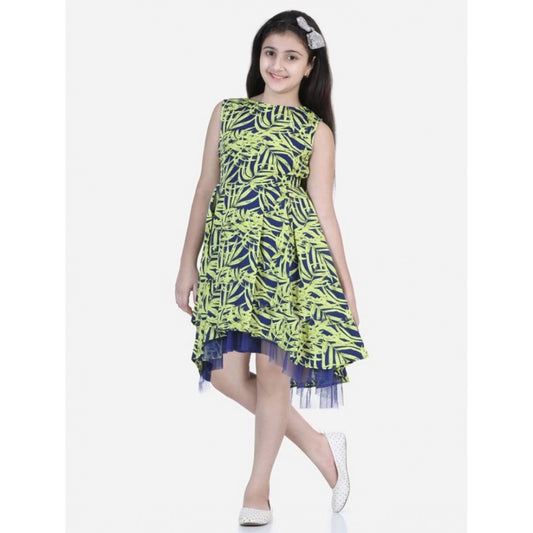 Classic Girl's Polyester Crepe &amp; Net Printed Sleeveless Dress