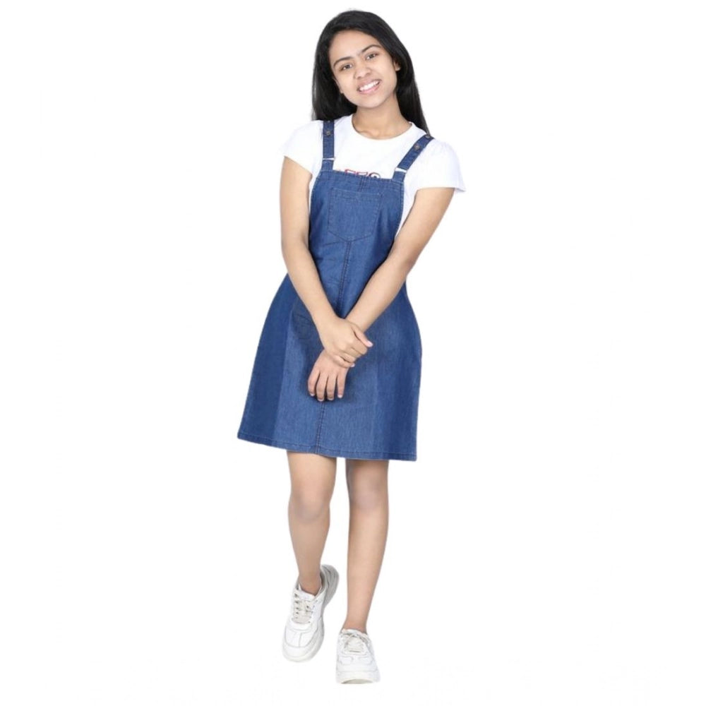 Funky Girl's Denim Solid Sleeveless Dress