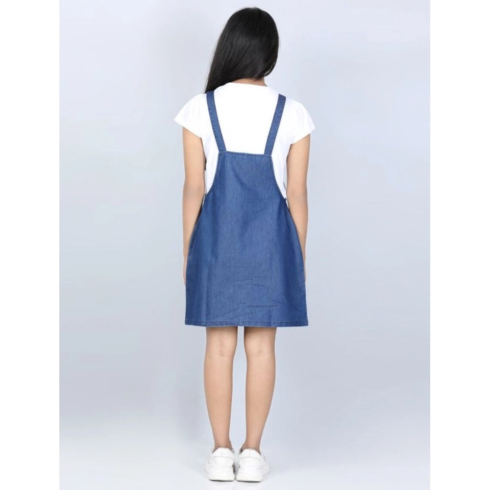 Funky Girl's Denim Solid Sleeveless Dress