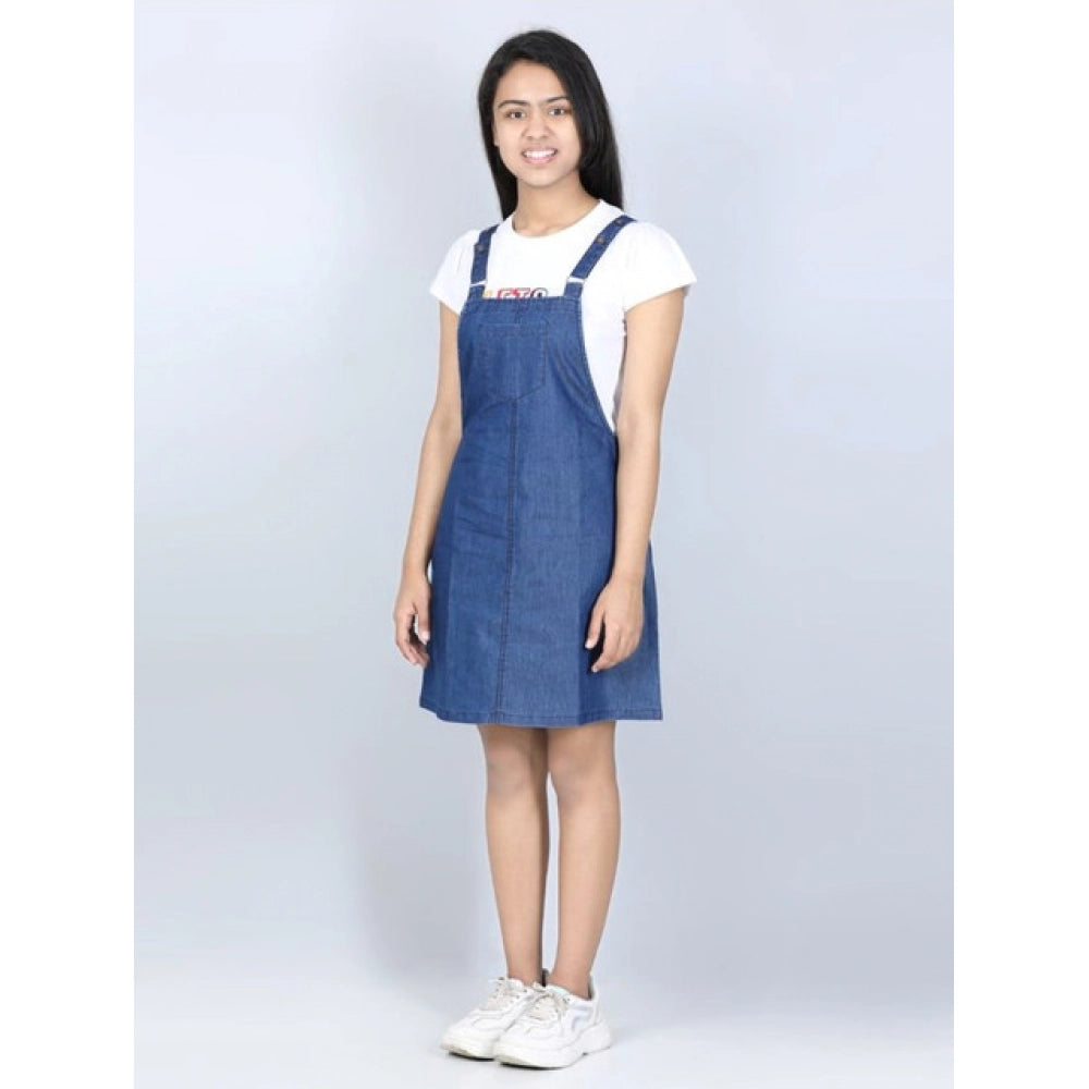 Funky Girl's Denim Solid Sleeveless Dress