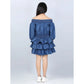 Sophisticated Girl's Denim Solid Off Shoulder Dress