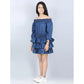 Sophisticated Girl's Denim Solid Off Shoulder Dress